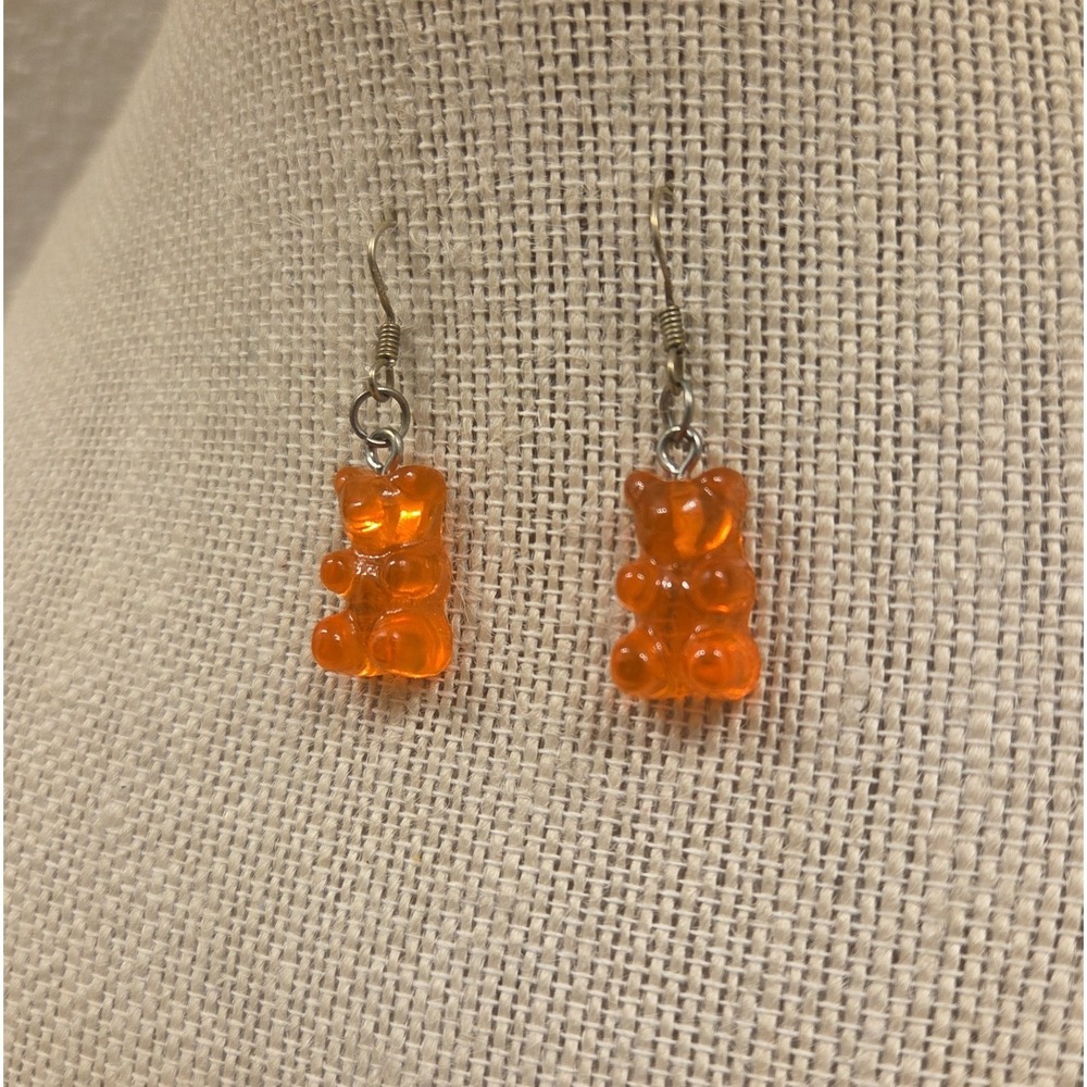 Orange Gummy Bear Dangle Earrings Sterling Silver Hooks Hypoallergenic